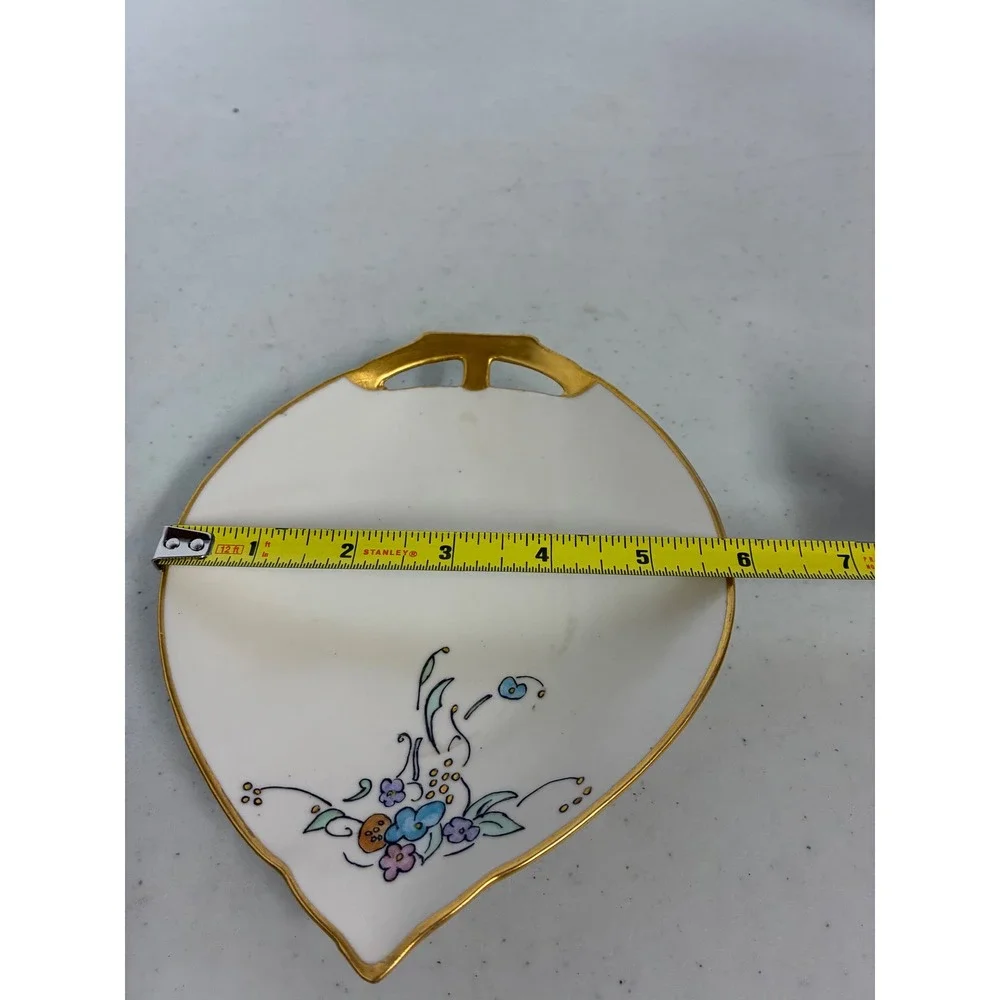Antique 1926 Bremont Bavaria Porcelain Leaf‎ Trinket Dish Hand Painted Floral